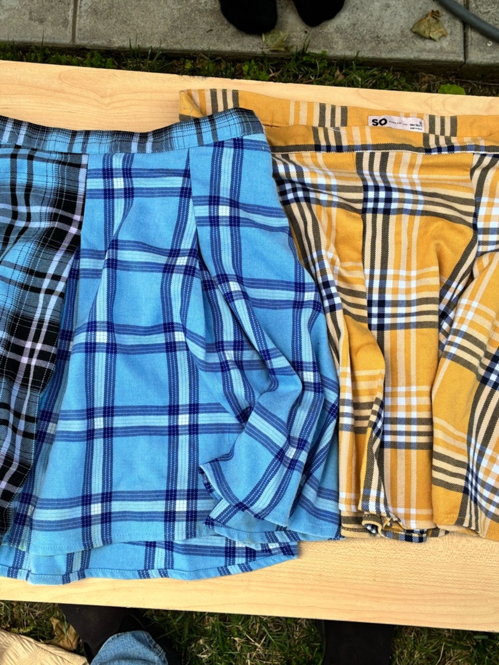 SO Plaid Pleated Mini Skirt Set - Bright Blue & Mustard